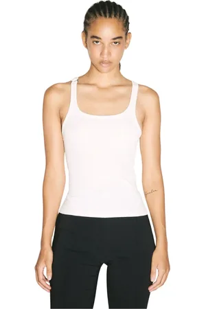 MUGLER Top, Dame, Hvid, M, Bomuld, Ribbet Tanktop med Sølvfarvet Hardware