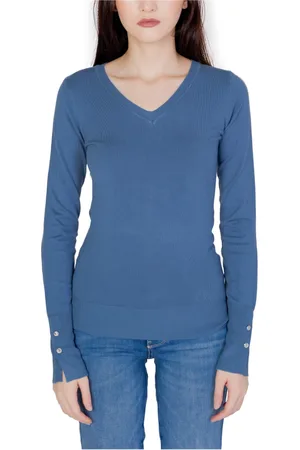 Guess Strik, Dame, Blå, S, Bomuld, Behagelig V-hals sweater