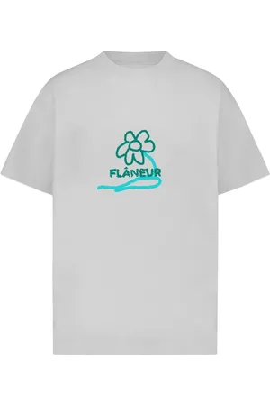 FLÂNEUR Top, Herre, Grå, XL, Bomuld, Grå Blomster Stilk Grafisk T-shirt