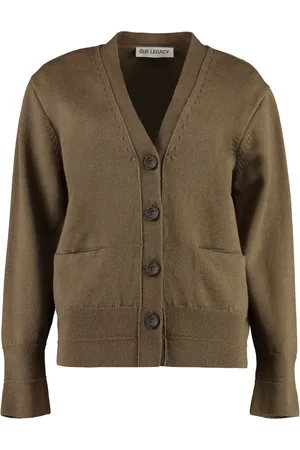 OUR LEGACY Strik, Dame, Brun, XS, Uld, Merinould Cardigan med Læderknapper