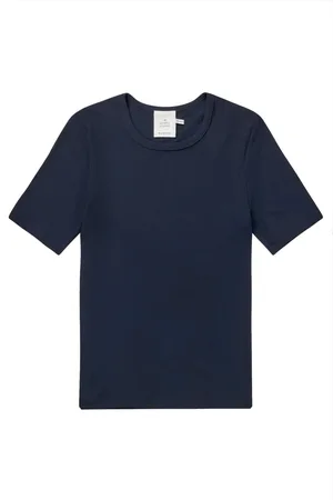 Munthe Top, Dame, Blå, M, Ribbet Top med Korte Ærmer