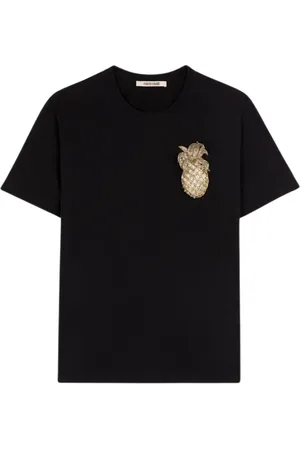 Roberto Cavalli Top, Dame, Sort, 2XS, Bomuld, Appliqué-detalje Kortærmet T-shirt