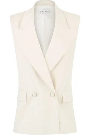 Nina Ricci Jakke, Dame, Hvid, M, Double-Breasted Ærmeløs Jakke