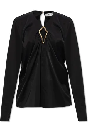 Lanvin Bluser & Skjorter, Dame, Sort, S, Satin, Draperet top med øje-detalje