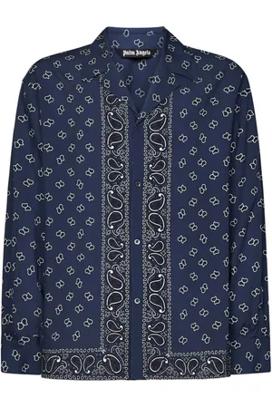 Palm Angels Skjorte, Herre, Blå, M, Uld, Paisley Print Bowling Skjorte