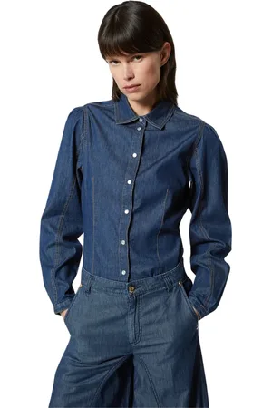 Silvian Heach Bluser & Skjorter, Dame, Blå, XL, Denim, Denim skjorte med skrædderdetaljer
