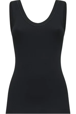Brunello Cucinelli Top, Dame, Sort, XL, Bomuld, Monili Broderet Tanktop