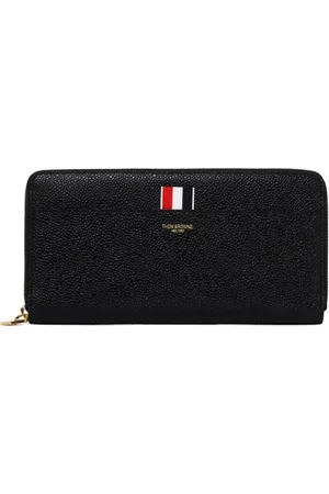 Thom Browne Tilbehør, Dame, Sort, ONE SIZE, Læder, Sort Continental Wallet med Tricolour Stribe