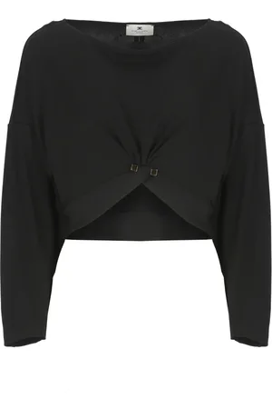 Elisabetta Franchi Top, Dame, Sort, XS, Viskose Sweater med Asymmetrisk Kant