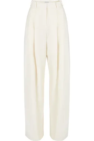 Nina Ricci Bukser, Dame, Hvid, 3XL, Satin, Plisserede bukser med brede ben