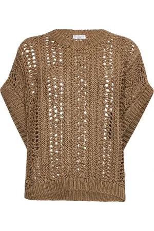 Brunello Cucinelli Strik, Dame, Brun, S, Bomuld, Brun bomulds sweater med kimonoærmer