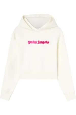 Palm Angels Sweathshirts & Hoodies, Dame, Hvid, L, Contrast Logo Ivory Hættetrøje