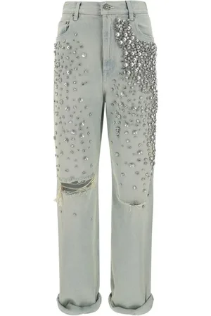 Golden Goose Jeans, Dame, Blå, W26, Bomuld, Jeans med slid og rhinsten