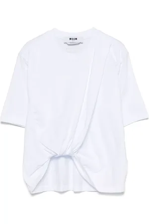 Msgm Top, Dame, Hvid, 2XS, Bomuld, Hvid T-shirt med Twist-detalje og Rund Hals