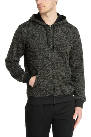 Emporio Armani Sweathshirts & Hoodies, Herre, Sort, M, Polyester, Logo Multifarvet Hoodie med Snørelukning