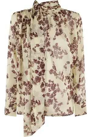 Elisabetta Franchi Bluser & Skjorter, Dame, Flerfarvet, S, Blomstret silkeskjorte citron og kakao