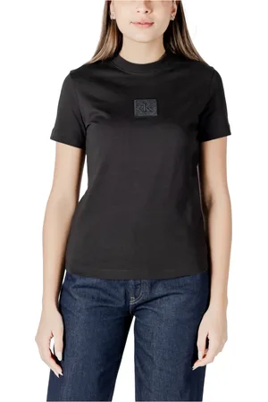 Calvin Klein Top, Dame, Sort, L, Bomuld, Sort Bomulds T-shirt med Korte Ærmer