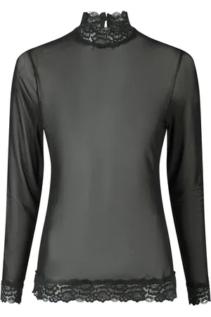 Neo Noir Top, Dame, Sort, S, Polyester, Elegant Mesh Blonde med Blondeærmer