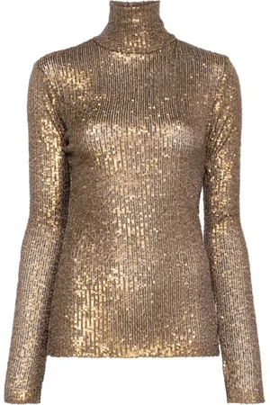 Norma Kamali Strik, Dame, Brun, M, Mock Neck Top med lange ærmer
