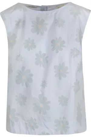 Alessia Santi Top, Dame, Blå, S, Bomuld, Popeline Top med Rund Hals