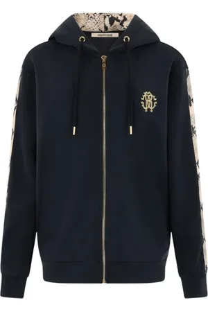 Roberto Cavalli Sweathshirts & Hoodies, Dame, Sort, XL, Bomuld, Python Zip-Up Hættetrøje med Snøre