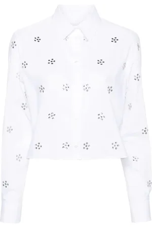 Msgm Bluser & Skjorter, Dame, Hvid, M, Bomuld, Rhinestone-besat bomuldsskjorte