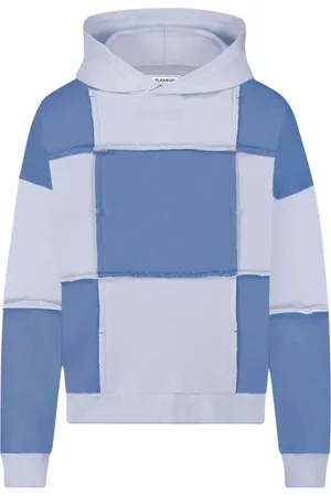 FLÂNEUR Sweathshirts & Hoodies, Herre, Blå, XL, Bomuld, Blåternet Cut and Sew Hoodie