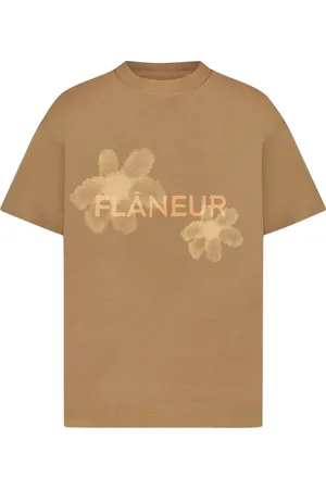 FLÂNEUR Top, Herre, Brun, XL, Bomuld, Brun Blomster Akvarel T-Shirt