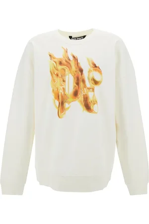 Palm Angels Sweathshirts & Hoodies, Herre, Hvid, M, Bomuld, Burning Monogram Crewneck