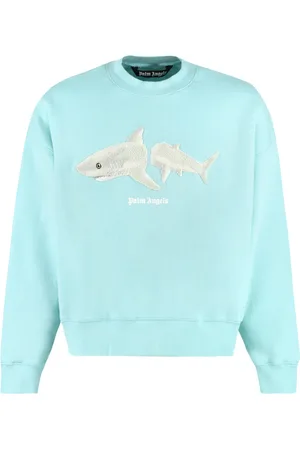 Palm Angels Sweathshirts & Hoodies, Herre, Blå, XL, Bomuld, Broderet Shark Sweatshirt