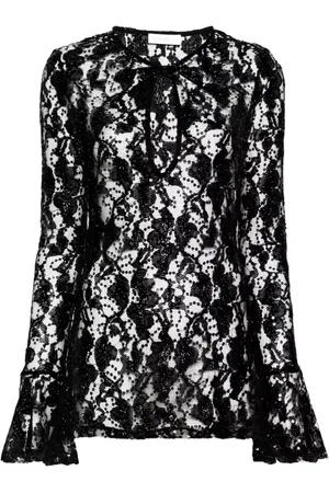 Nina Ricci Bluser & Skjorter, Dame, Sort, S, Bluse med blonde-pailletter og udskæring