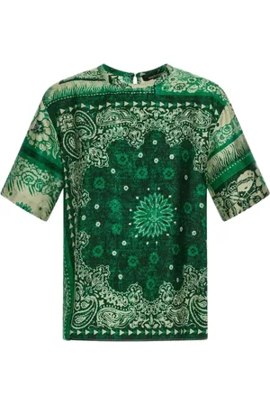 Roberto Cavalli Top, Dame, Grøn, 2XS, Bandana Print T-shirt Grøn Kvinde