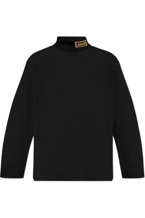 Lanvin Strik, Herre, Sort, M, Bomuld, Rullekrave sweater med logo