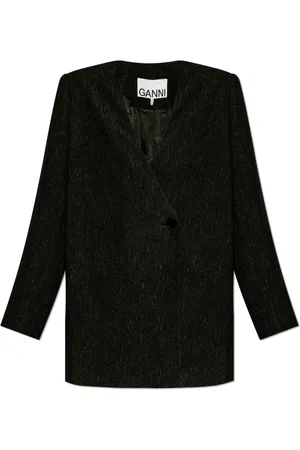 Ganni Jakke, Dame, Sort, XS, Polyester, Blazer i specialtekstureret stof