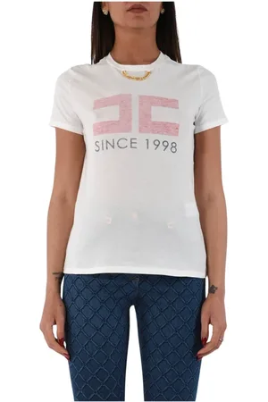 Elisabetta Franchi Top, Dame, Hvid, M, Bomuld, Bomuldsjersey T-shirt med broderi