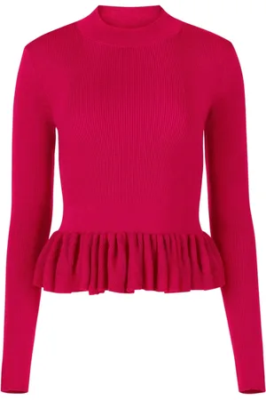 Nina Ricci Strik, Dame, Lyserød, M, Uld, Ruffle Peplum Sweater