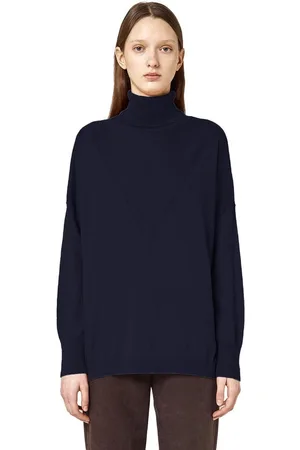 ALPHA STUDIO Strik, Dame, Blå, L, Silke Kashmir Intarsia Turtleneck Sweater