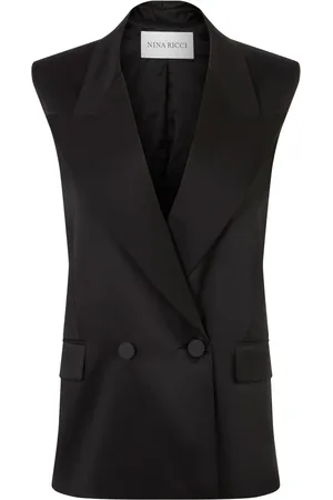 Nina Ricci Jakke, Dame, Sort, S, Satin, Double-Breasted Sleeveless Jacket
