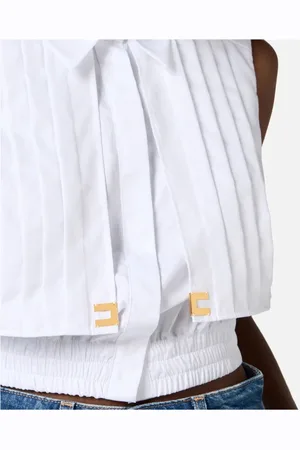 Elisabetta Franchi Bluser & Skjorter, Dame, Hvid, XS, Bomuld, Cropped poplin skjorte med cape