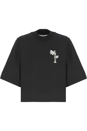 Palm Angels Top, Dame, Sort, S, Bomuld, Bomulds T-shirt med Broderet Logo