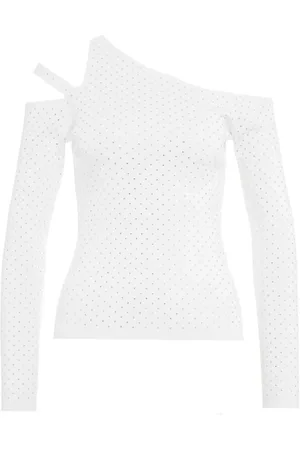 Liu Jo Top, Dame, Hvid, XL, Uld, Glitter Rhinestone Top med udskæringer