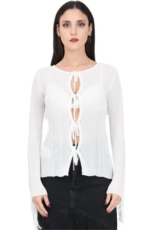 Pinko Strik, Dame, Hvid, XS, Nylon, Hvid Letvægts Frynset Cardigan