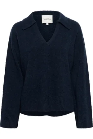 My Essential Wardrobe Strik, Dame, Blå, S, Uld, V-Neck Pullover