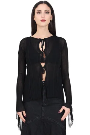 Pinko Strik, Dame, Sort, M, Nylon, Let sort frynset cardigan