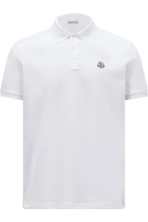 Moncler Top, Herre, Hvid, S, Bomuld, Tricolor Logo Hvid Polo Skjorte