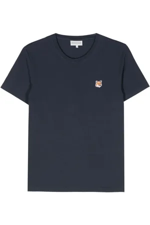 Maison Kitsuné Top, Dame, Blå, M, Uld, Fox Head Patch Regular T-Shirt