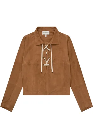 Munthe Top, Dame, Brun, M, Suede, Elegant Suede Bluse med Bindebåndsdetalje