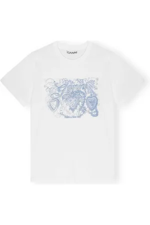Ganni Top, Dame, Hvid, S, Bomuld, Basic Tattoo Lace Relaxed T-Shirt