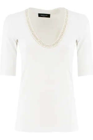 Fabiana Filippi Top, Dame, Hvid, M, Bomuld, Sequin Ribbed Cotton T-shirt