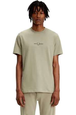 Fred Perry Top, Herre, Grå, S, Bomuld, Broderet T-shirt i bomuld med rund hals